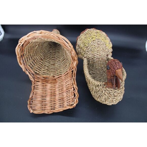 Cornucopia Brown Woven Wicker Horn Of Plenty Basket 17" And Turkey 11" - Picture 1 of 11